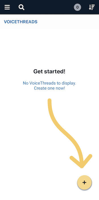 Screenshot of the Home Page with an arrow pointing to the create button