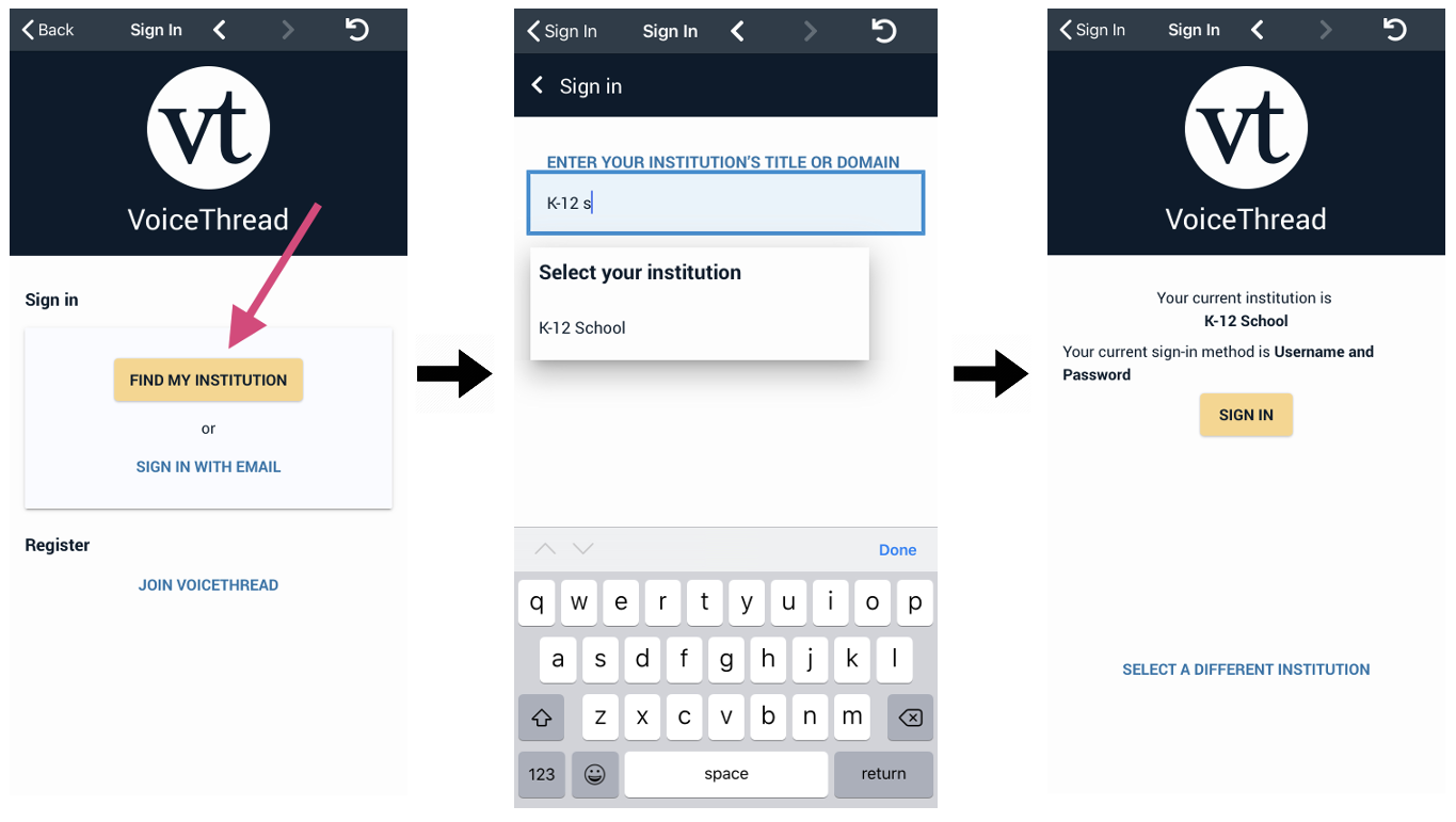 Screenshot of K-12 sign-in pages