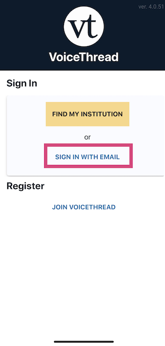 Screenshot of sign in button